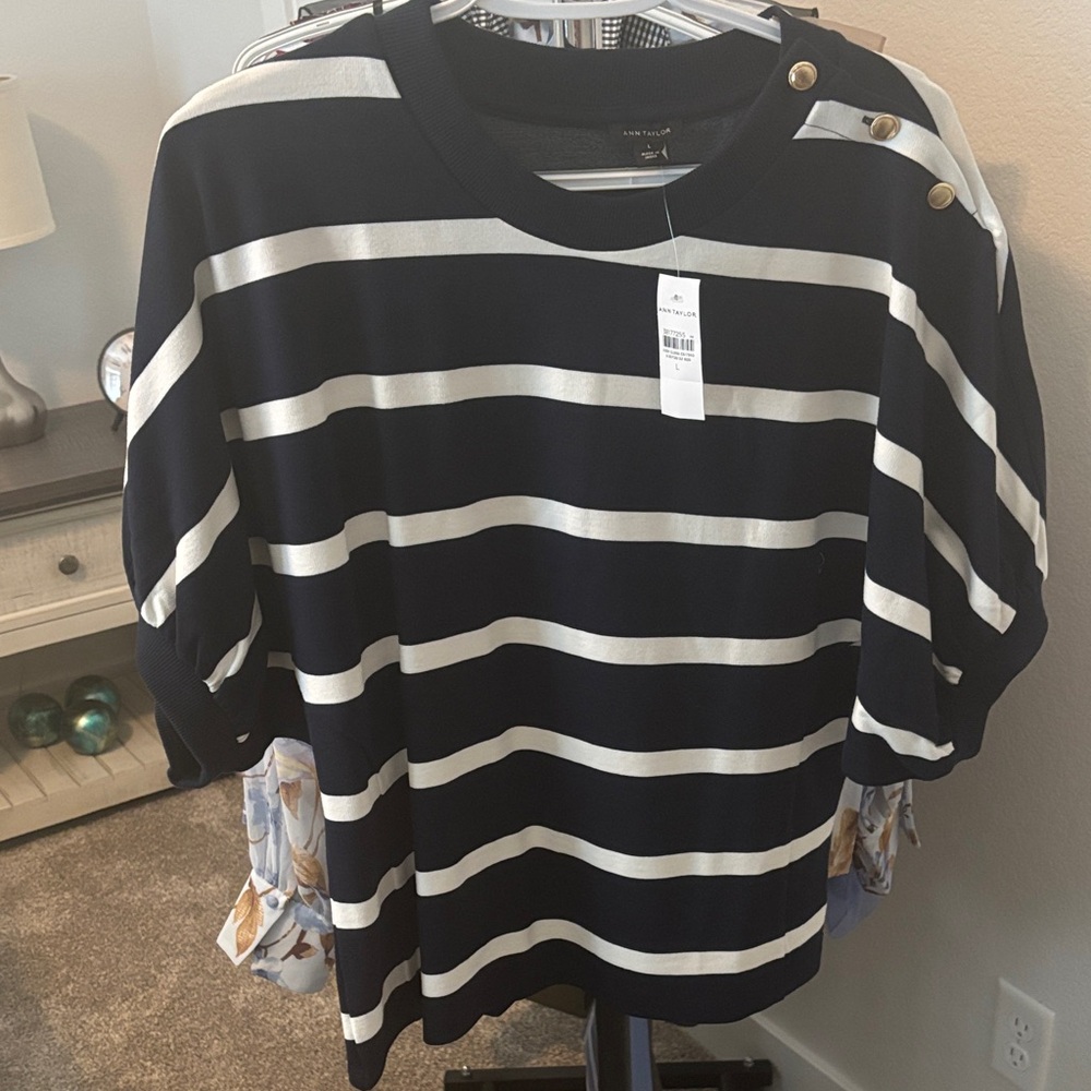 Ann Taylor Black and White Striped Top